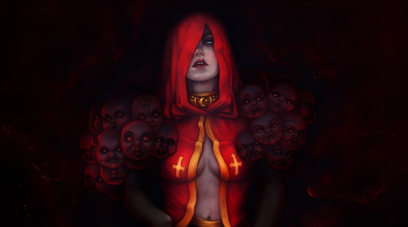 fantasy art, fantasy girl, hoods, blue eyes, artwork, red
