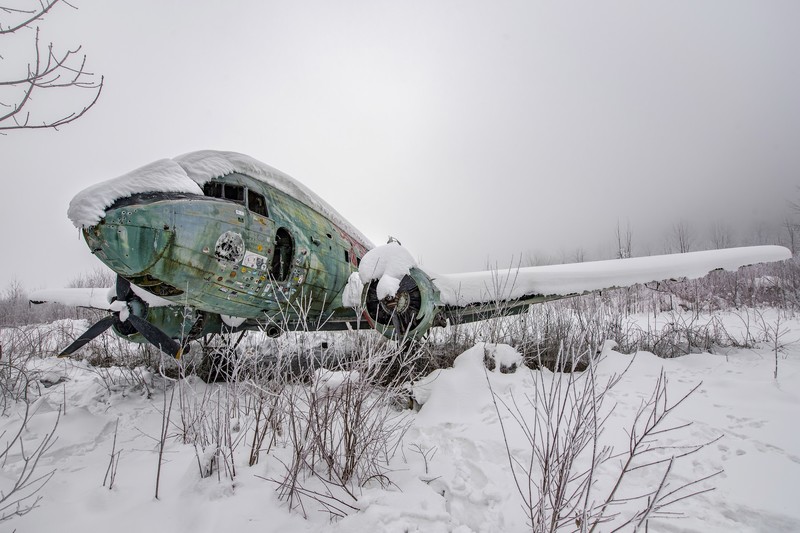snow, winter, aircraft, vehicle, wreck, Douglas DC-3