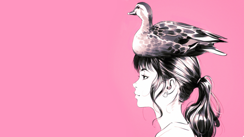 Ilya Kuvshinov, women, brunette, simple background, ponytail, duck, earring