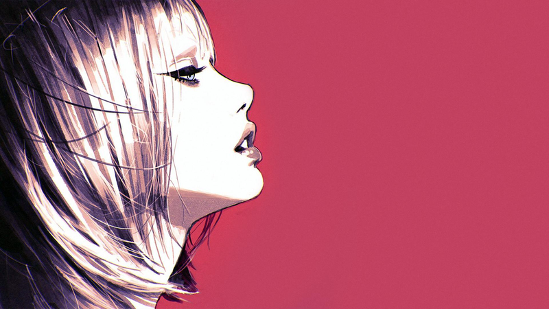 Ilya Kuvshinov, women, short hair, simple background, side view, digital art, profile, portrait