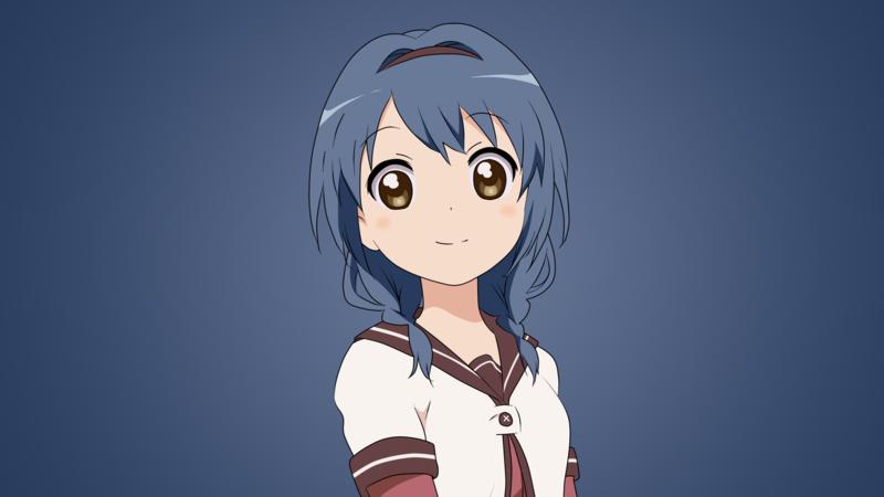 anime, anime girls, white skin, simple background, blue, Furutani Himawari, school uniform, Yuru Yuri