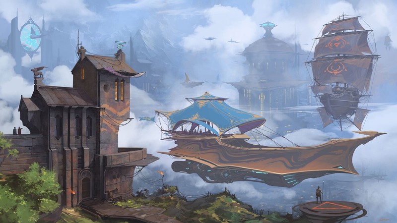 artwork, fantasy art, vehicle, fantasy city
