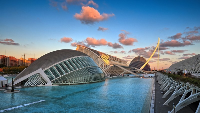 architecture, building, photography, modern, water, Spain, science, clouds, museum