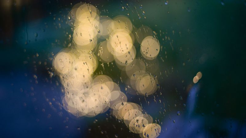 surface, drops, bokeh, glass, rain, wet, lights, 4k