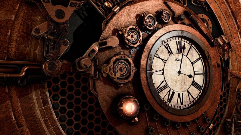 clock, mechanism, steampunk, time, arrows, dial, 4k
