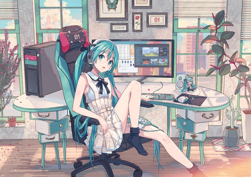 anime girls, anime, dress, blue hair, Hatsune Miku