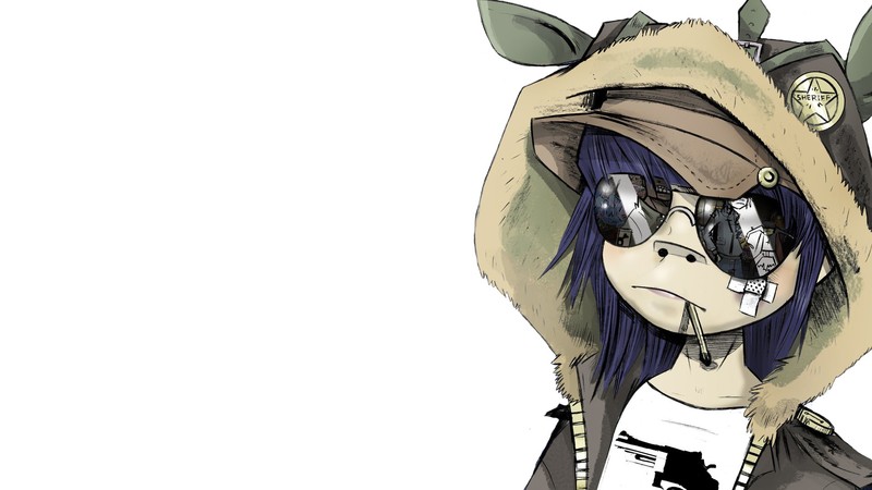 music, Gorillaz, sunglasses, white background, hoods, Noodle