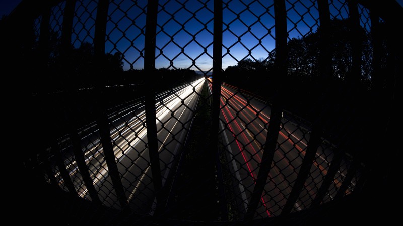long exposure, night, nature, trees, street, road, lights, sky, clear sky, fence