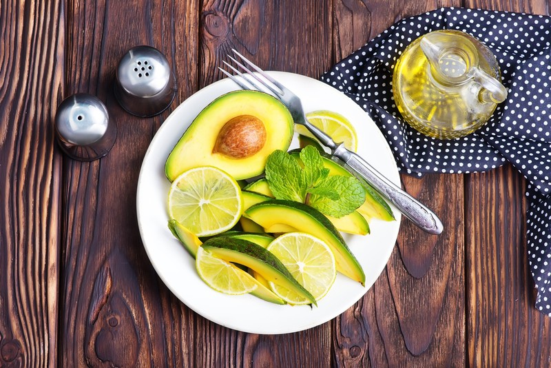 Avocado, avocados, food, fruit, fork, lime, wooden surface, olive oil