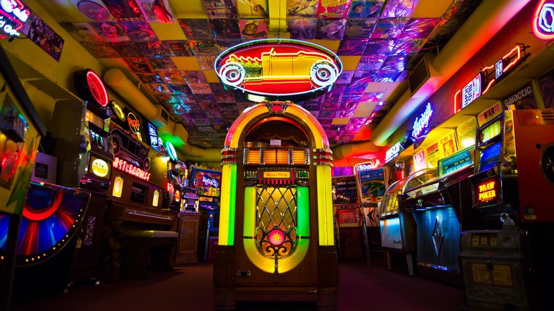 retro games, arcade, colorful, neon sign