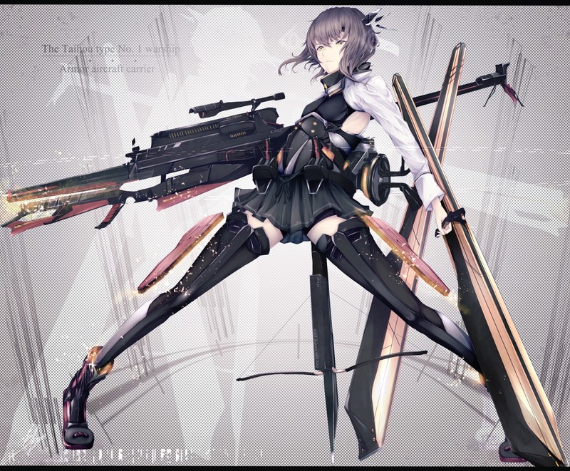 anime girls, Kantai Collection, anime, spread legs, weapon