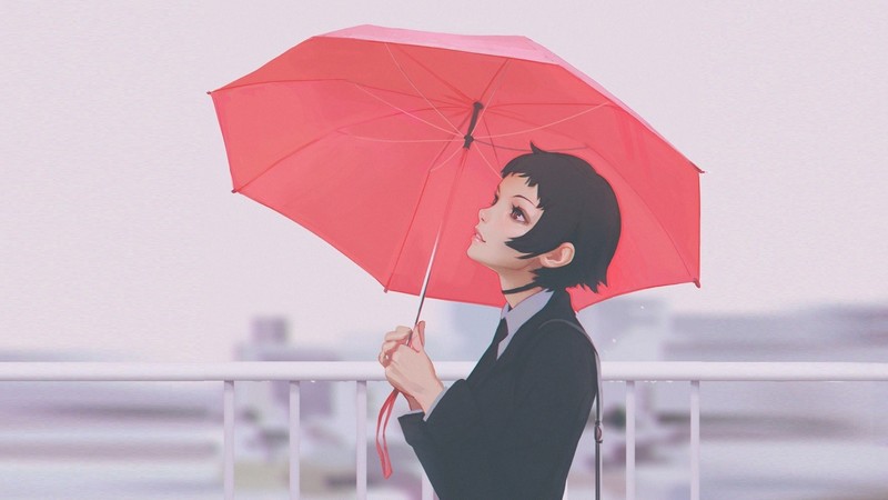 umbrella, drawn, Ilya Kuvshinov, short hair