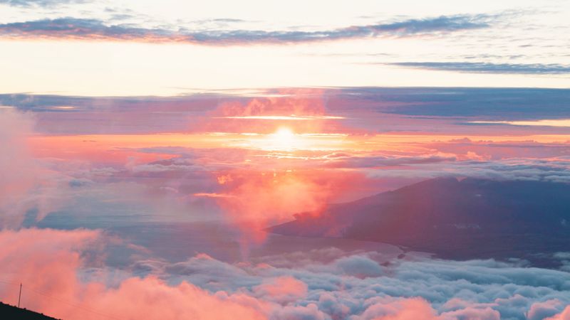 clouds, sky, dawn, aerial view, sunlight, 4k