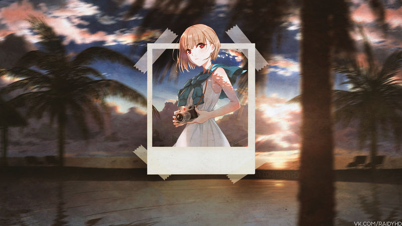 anime girls, anime, picture-in-picture, beach