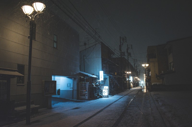 Japan, cityscape, snow, urban, street, night, Asia