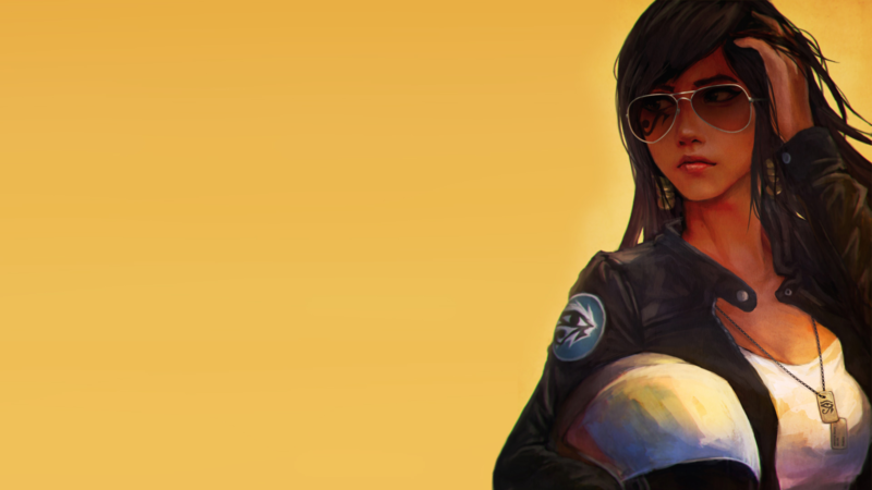 Overwatch, Pharah, Pharah (Overwatch), sunglasses, women, women with shades, black hair, leather jackets, jacket, digital art, video game art