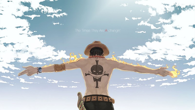 One Piece, quote, pirates, Portgas D. Ace, clouds, fire, tattoo, shirtless