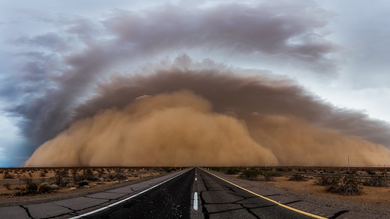 road, clouds, asphalt, storm, sand, dust, horizon, lines