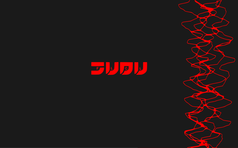 FLCL, anime, black background, text, red