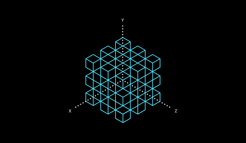black background, simple, minimalism, digital art, mathematics, science, diamonds, cube, 3D, cyan