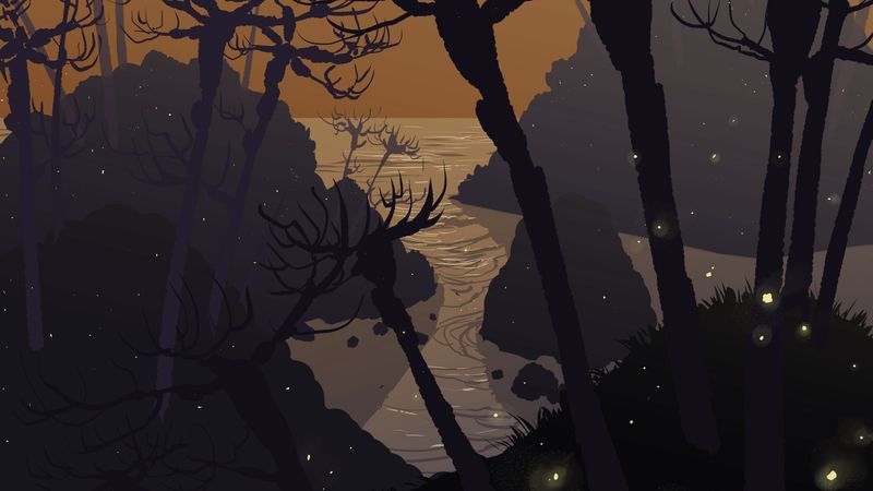 branches, trees, art, sea, night, 4k