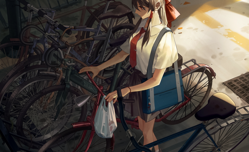 bikes, Touhou, Hakurei Reimu, school uniform