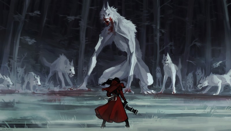 digital art, artwork, fantasy art, wolf, Red Riding Hood
