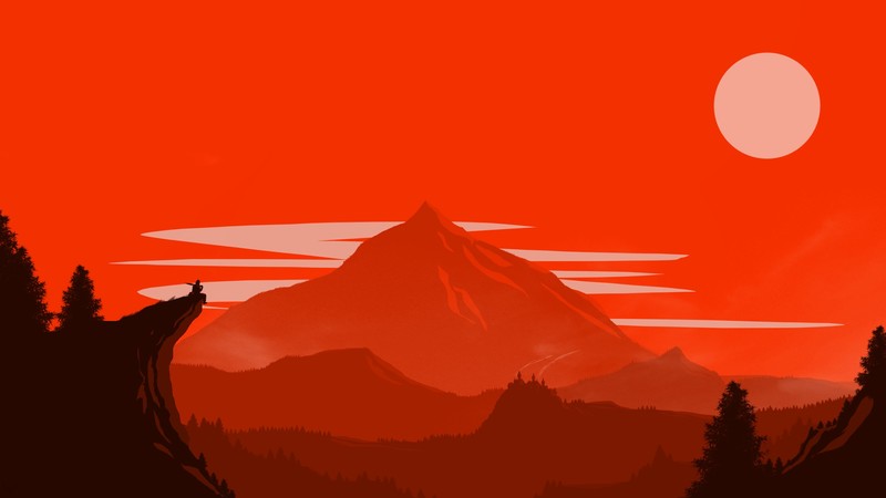 simple, Firewatch, fantasy art, red