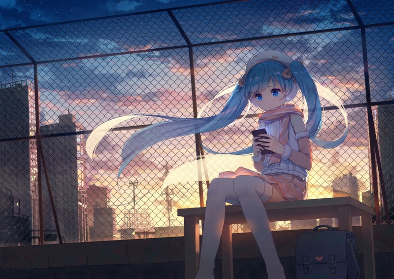 anime, anime girls, Vocaloid, Hatsune Miku, city, smartphone