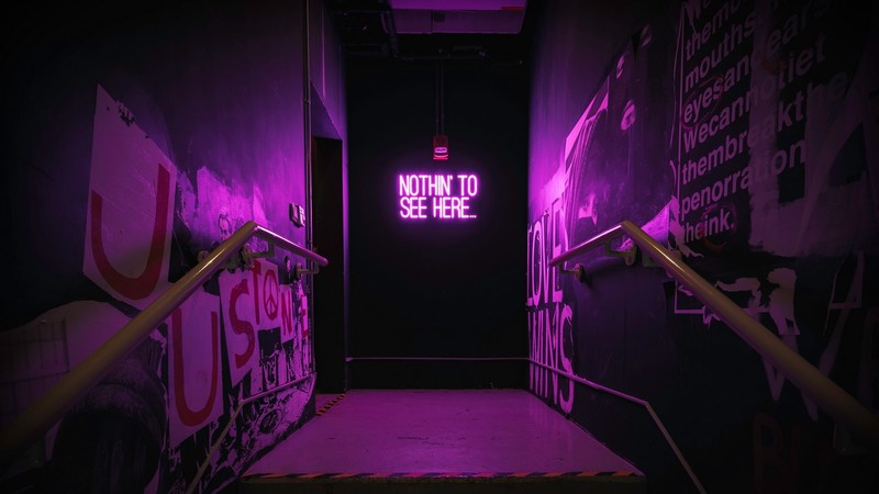 neon, dark, indoors, purple, neon sign