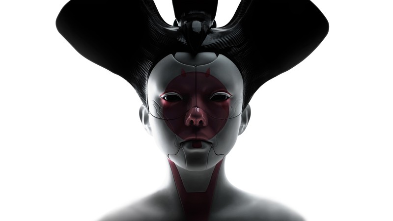 Ghost in the Shell, Ghost in the Shell (Movie), simple background, white background, movies, 2017 (Year), geisha, frontal view