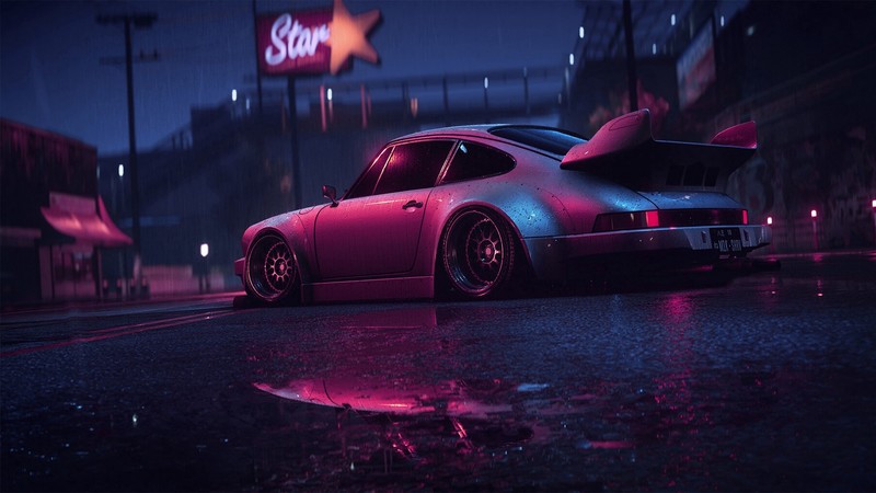 Need for Speed, video games, game art, atmosphere, lights, neon, neon lights, vehicle, car, Porsche 911 Carrera S, Porsche, sports car, night, tuning, environment, Mikhail Sharov, purple