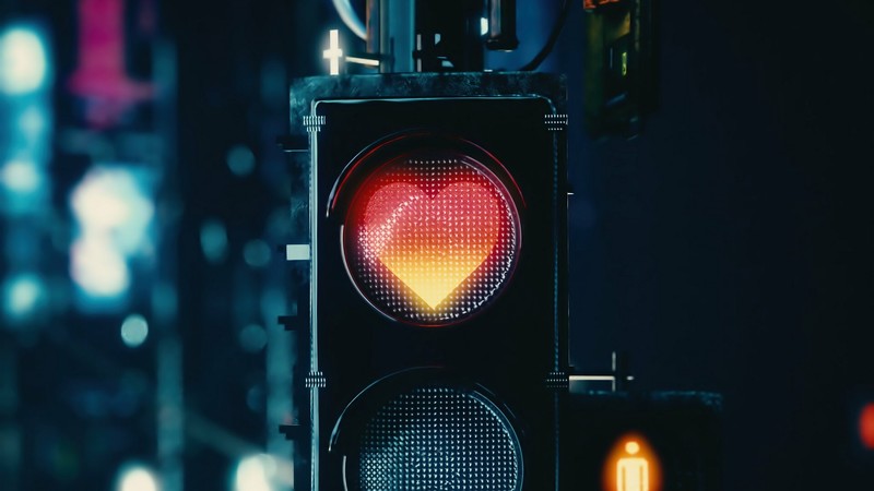 lights, urban, traffic lights, heart, love, dark, sign