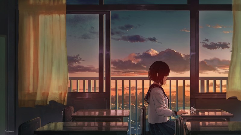 anime, anime girls, school uniform, original characters, crying, moescape, window