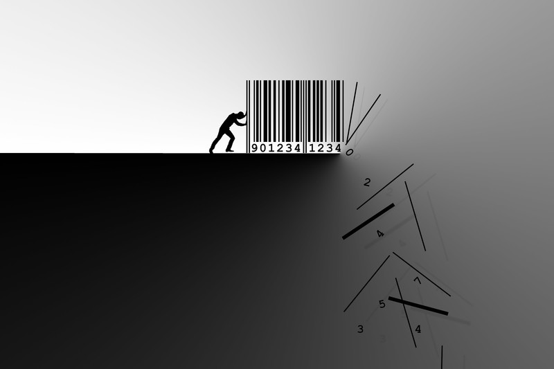 barcode, numbers, digital art, monochrome