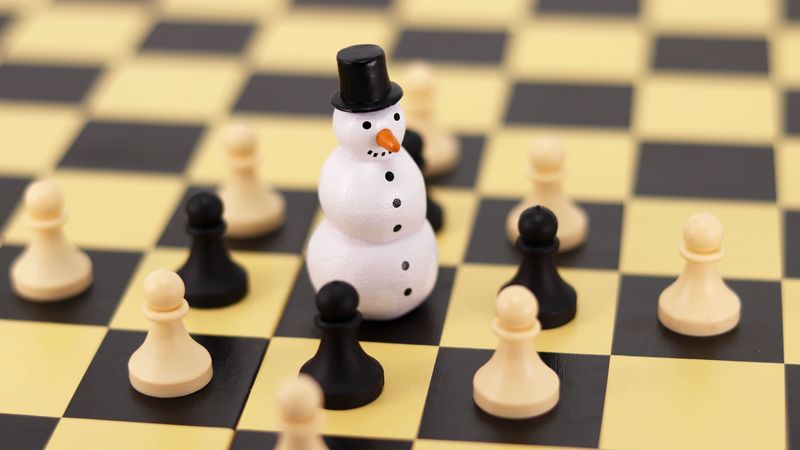 chess, snowman, figures, pawns, chess board, game, 4k