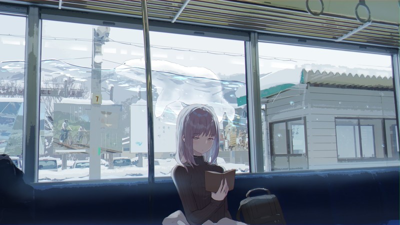 anime girls, snow, swimming, sitting