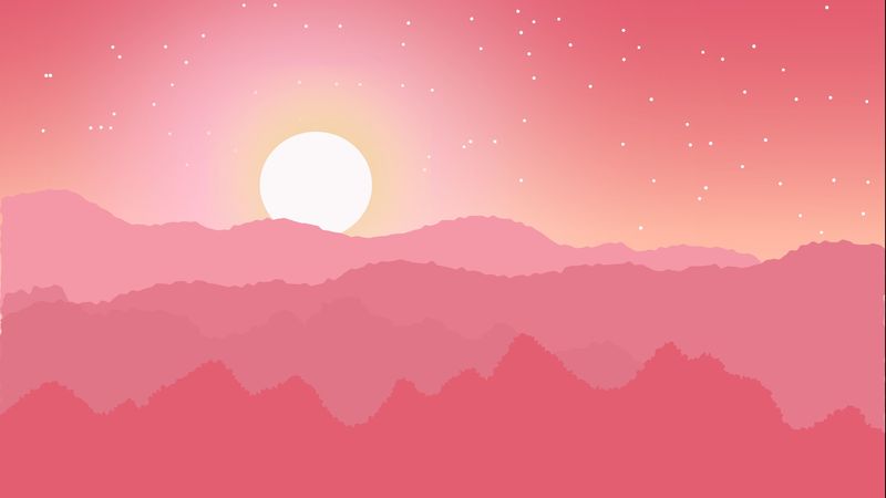 sun, mountains, horizon, stars, pink, vector, 4k