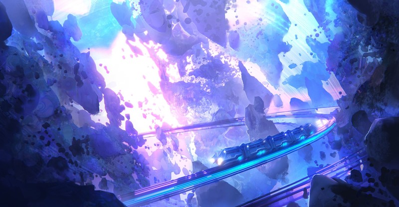 fantasy art, digital, train, Gravity, science fiction