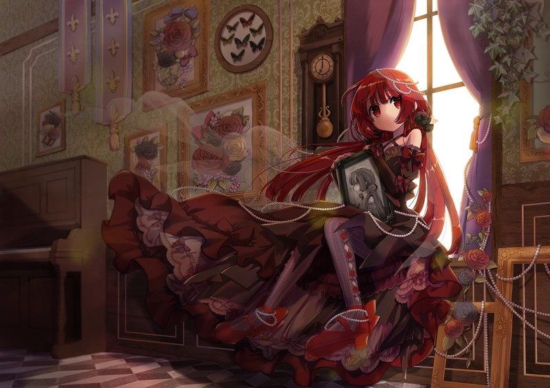 anime, anime girls, red eyes, redhead, original characters