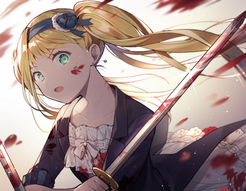 Black Butler, sword, blood, green eyes, blonde