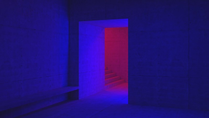 3D Abstract, render, Blender, architecture, blue light, blue, concrete, urban, minimalism, material minimal, digital lighting, stairs, neon, urban decay, cyberpunk, Nightclub, CGI, red light