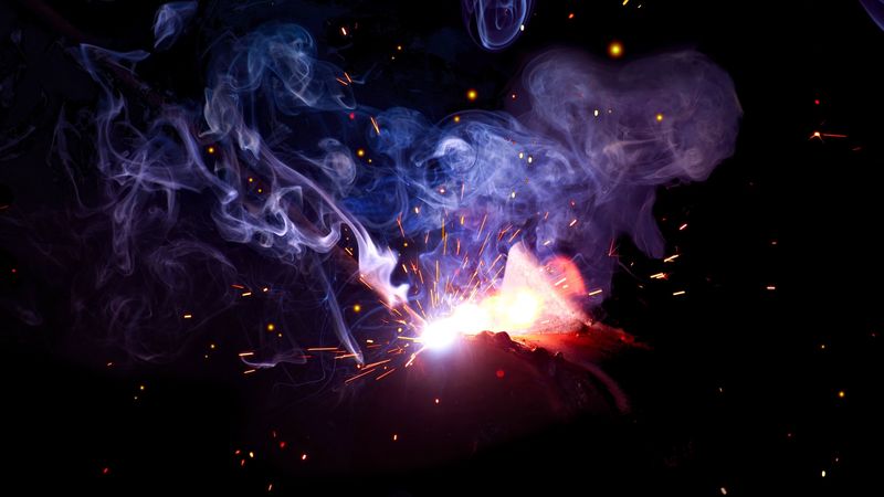 flash, sparks, smoke, dark, welding, 4k