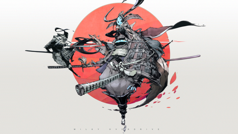 Japan, samurai, katana, simple background, armor, kudaman, Tan Zhi Hui