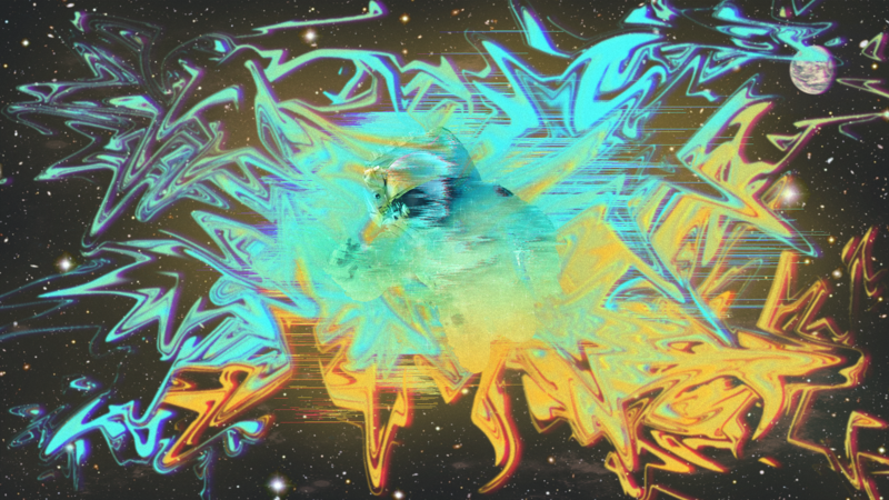 astronaut, space, yellow, abstract, blurred, pixel sorting, galaxy, noise, Earth, RGB, digital art, space art, stars, surreal