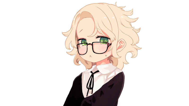 anime, manga, anime girls, simple background, meganekko, glasses, blonde, schoolgirl, looking at viewer