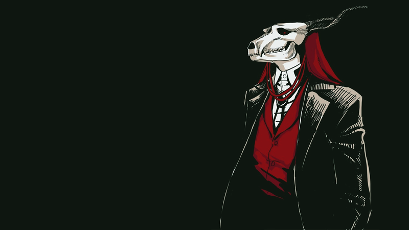 anime, manga, Mahoutsukai no Yome, Elias Ainsworth, skull, simple background, black background