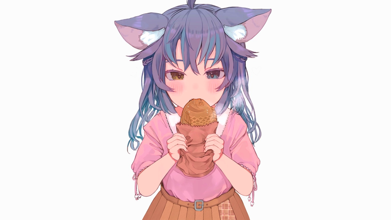 anime, manga, anime girls, simple background, white background, anime girls eating, nekomimi, cat ears, heterochromia
