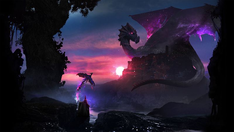 magician, dragon, art, magic, fantasy, 4k