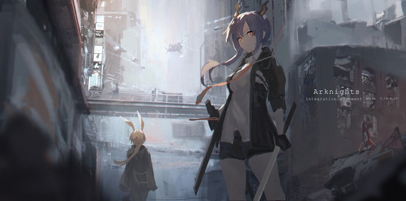anime girls, anime, QTian, glowing eyes, sword, Arknights, Chen (Arknights), Amiya (Arknights)